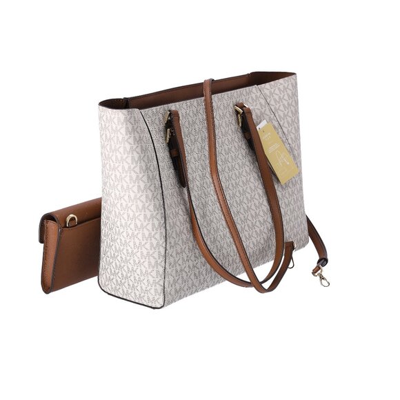 Michael Kors Charlotte Large Leather 3-in-1 Tote Crossbody Handbag Vanilla MK - Picture 10 of 14